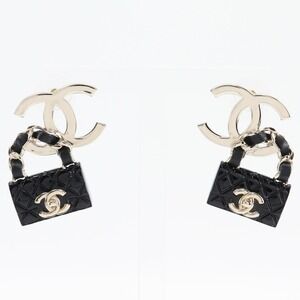 CHANEL Black Logo Earrings